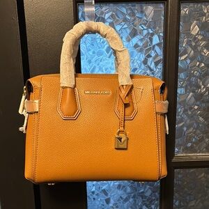 Michael Kors Tan Leather Satchel with Structured Design